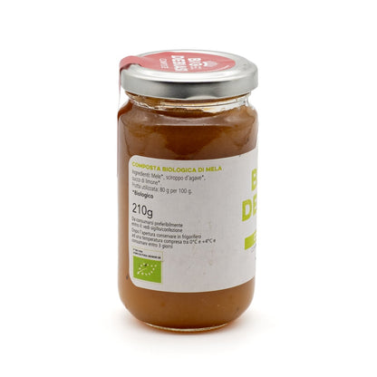 vasetto di composta con sciroppo d'agave di mela biologico biodebiasi in vetro ingredienti