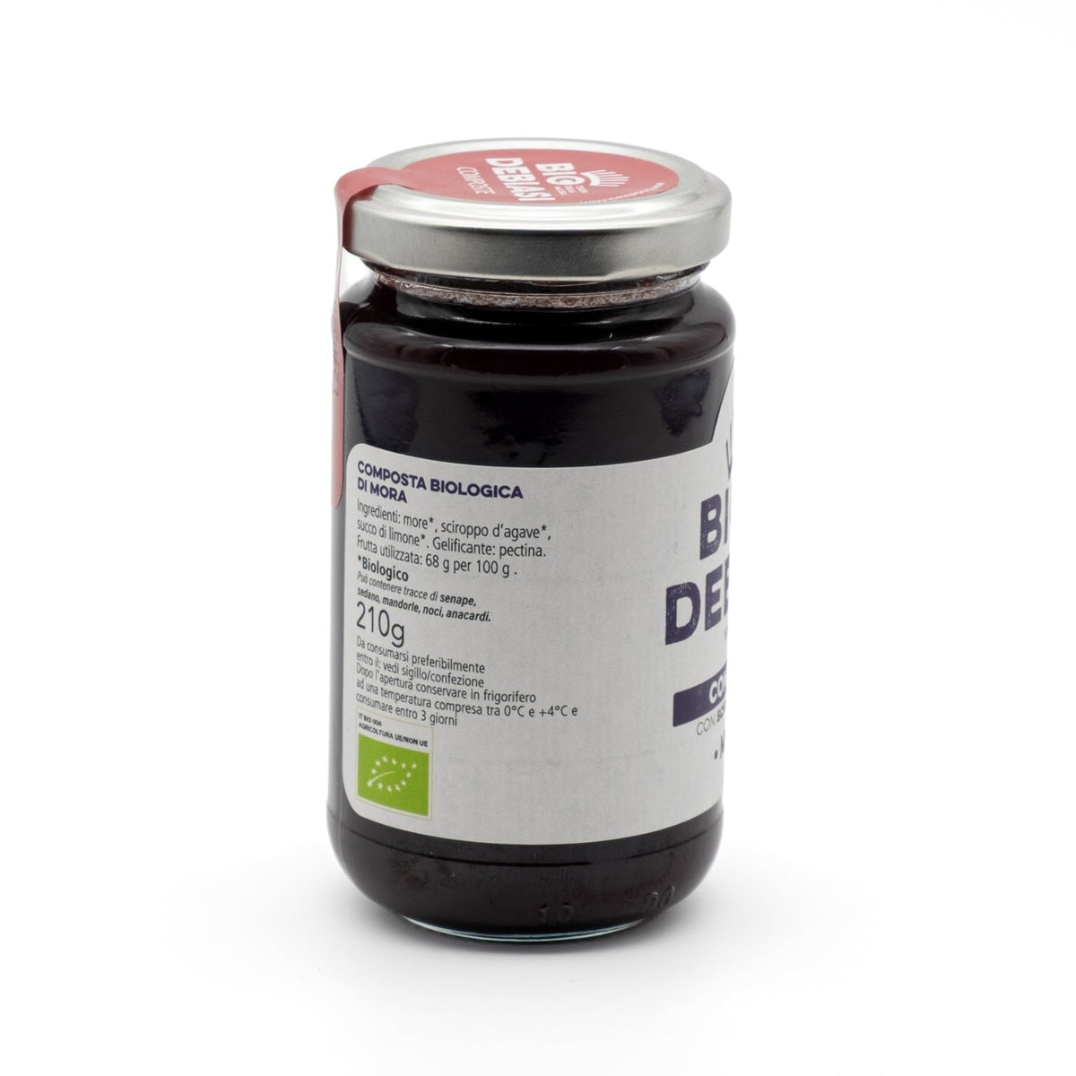 vasetto di composta con sciroppo d'agave di mora biologico bodebiasi in vetro ingredienti 