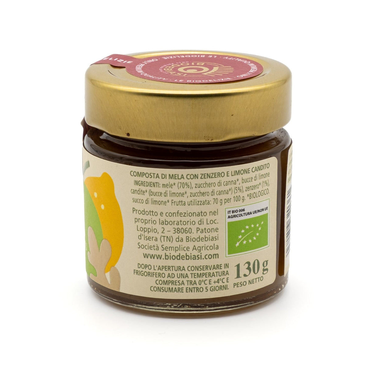 vasetto di composta di mela con zenzero e limone candito biologico biodebiasi in vetro ingredienti