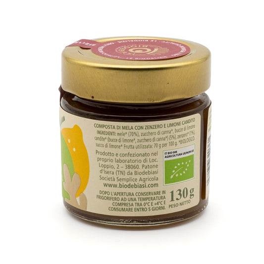 vasetto di composta di mela con zenzero e limone candito biologico biodebiasi in vetro ingredienti