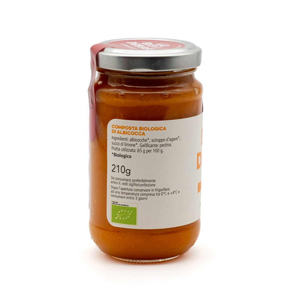 vasetto di composta con sciroppo d'agave albicocca biologico biodebiasi in vetro ingredienti