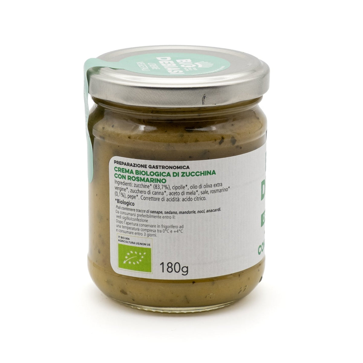 vasetto di crema vegetale di zucchina con rosmarino biologico biodebiasi in vetro ingredienti