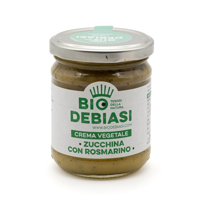 vasetto di crema vegetale di zucchina con rosmarino biologico biodebiasi in vetro da 180g