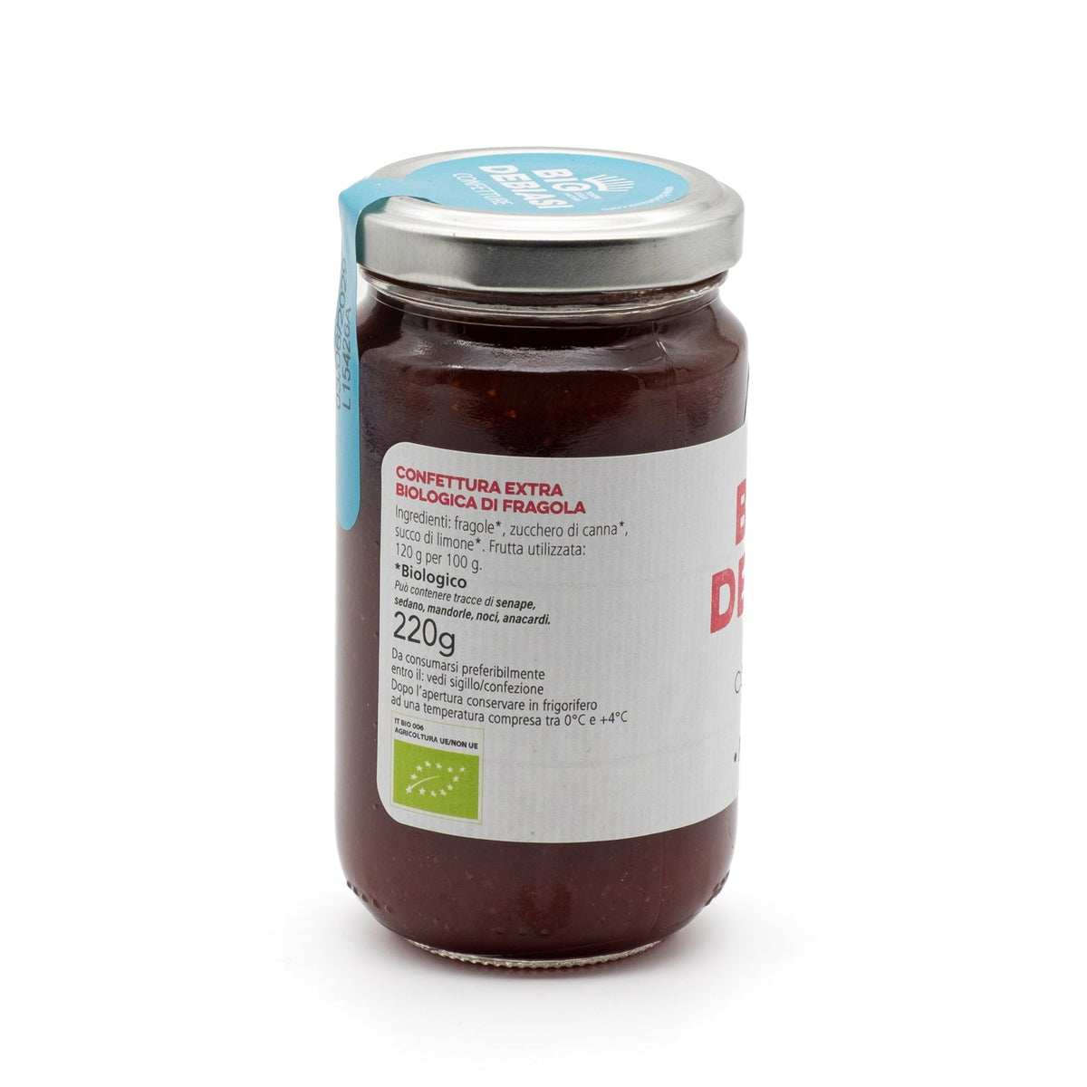 vasetto di confettura extra di fragole biologico biodebiasi in vetro ingredienti