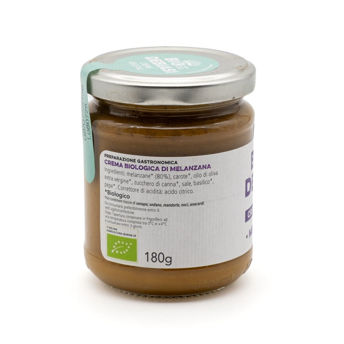 vasetto di  crema vegetale di melanzana biologico biodebiasi in vetro ingredienti