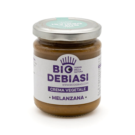 vasetto di  crema vegetale di melanzana biologico biodebiasi in vetro da 180g