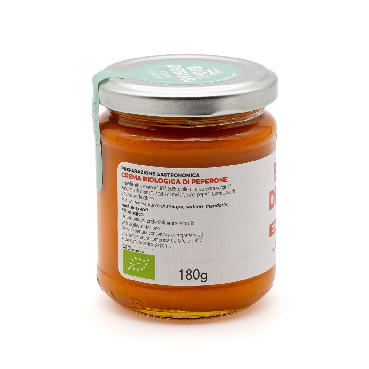 vasetto di crema vegetale di peperone biologico biodebiasi in vetro ingredienti