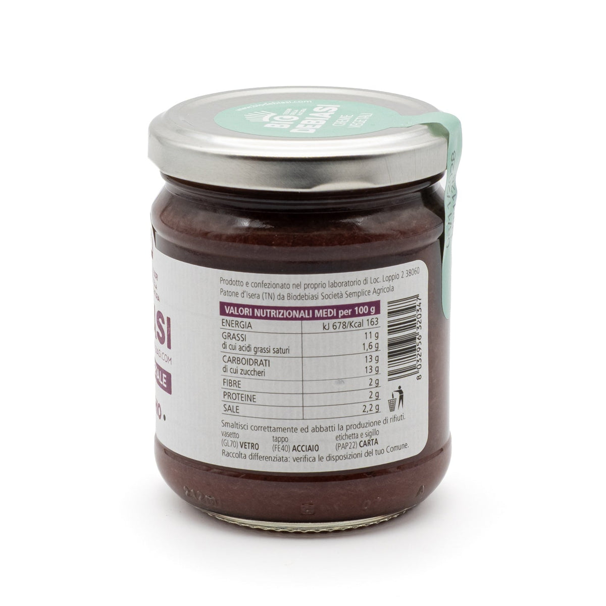 vasetto di crema vegetale di radicchio biologico biodebiasi in vetro valori nutrizionali