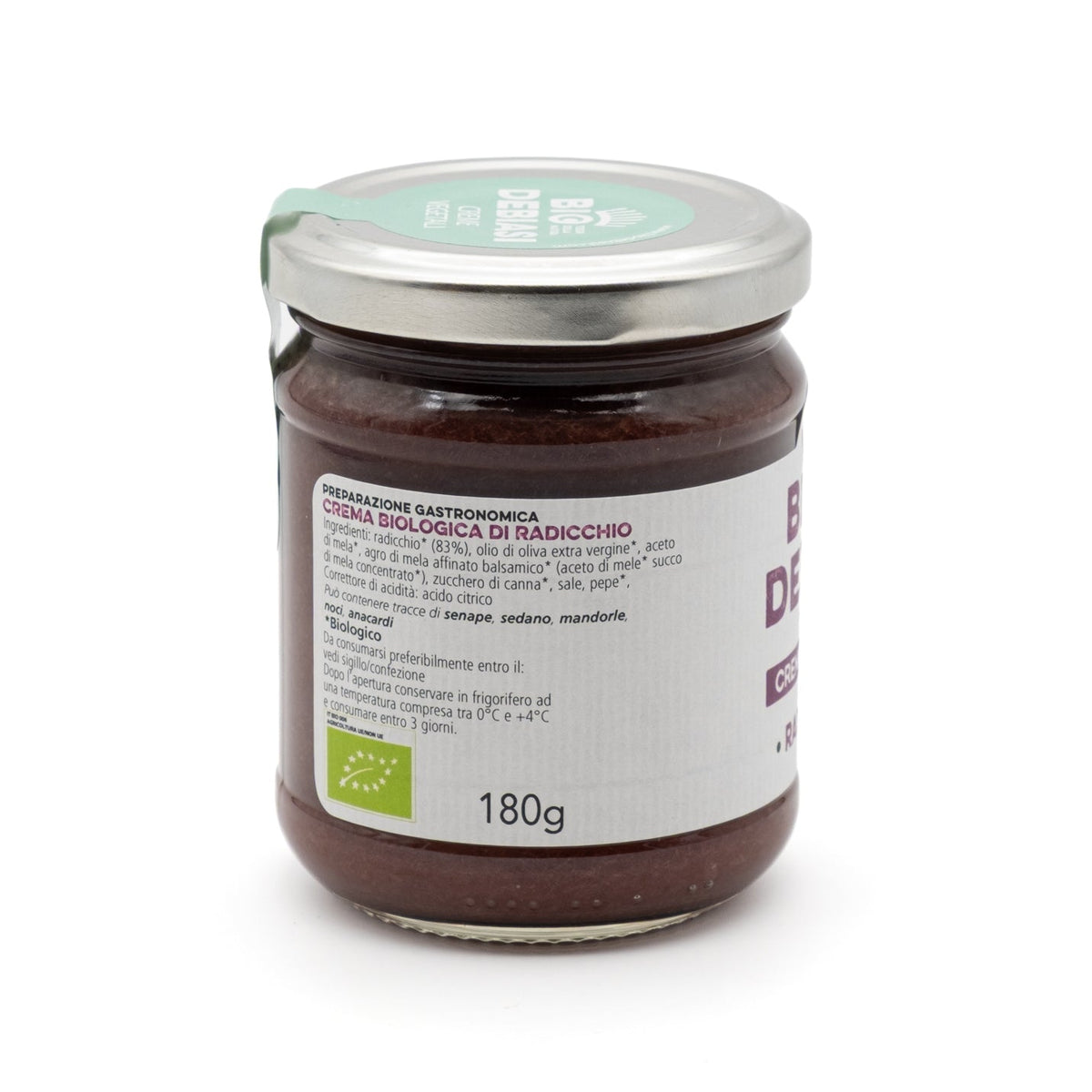 vasetto di crema vegetale di radicchio biologico biodebiasi in vetro ingredienti