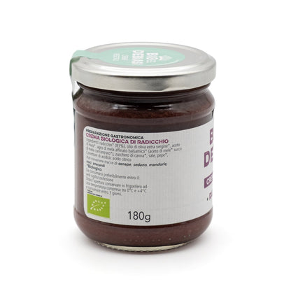 vasetto di crema vegetale di radicchio biologico biodebiasi in vetro ingredienti