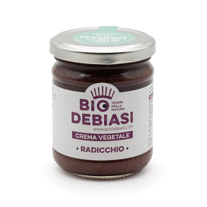 vasetto di crema vegetale di radicchio biologico biodebiasi in vetro da 180g