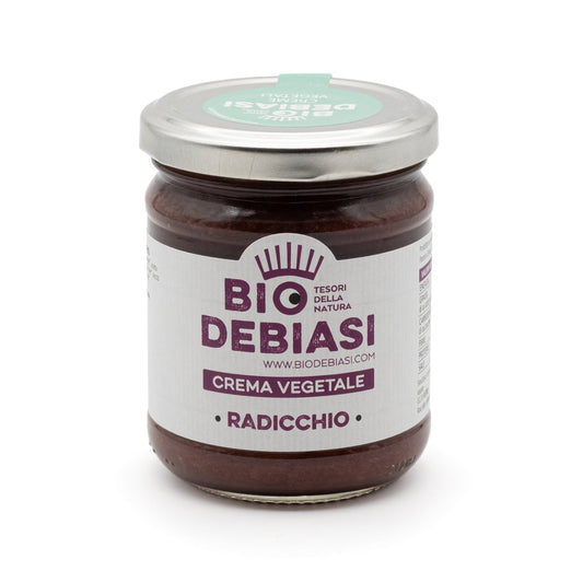 vasetto di crema vegetale di radicchio biologico biodebiasi in vetro da 180g
