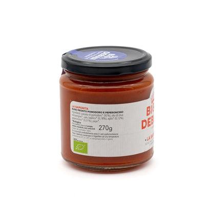 vasetto di sugo pronto pomodoro e peperoncino biologico biodebiasi in vetro ingredienti