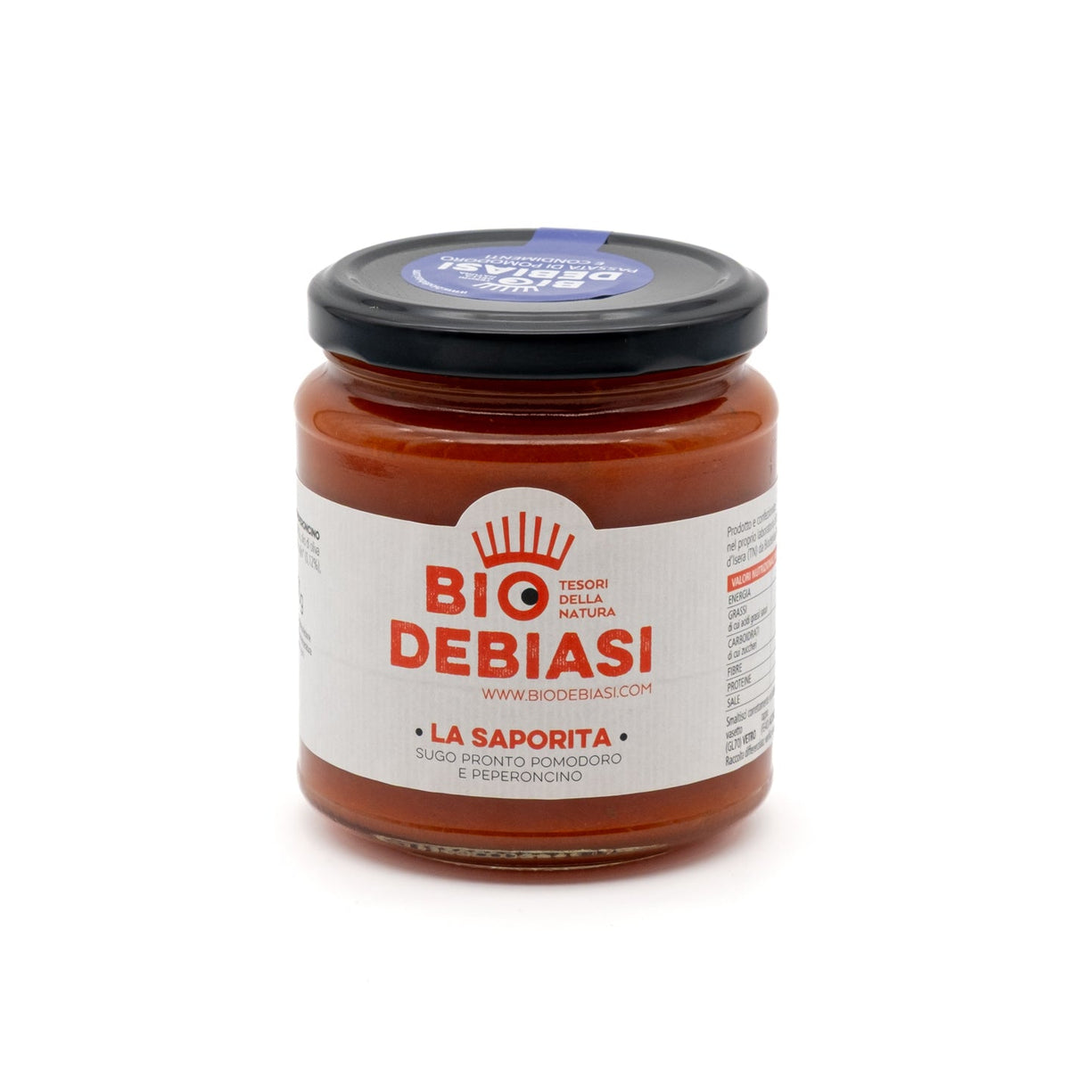 vasetto di sugo pronto pomodoro e peperoncino biologico biodebiasi in vetro da 270g