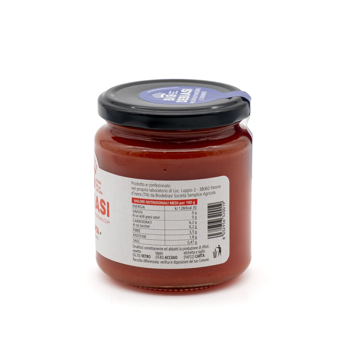 vasetto di passata di pomodoro biologico biodebiasi in vetro