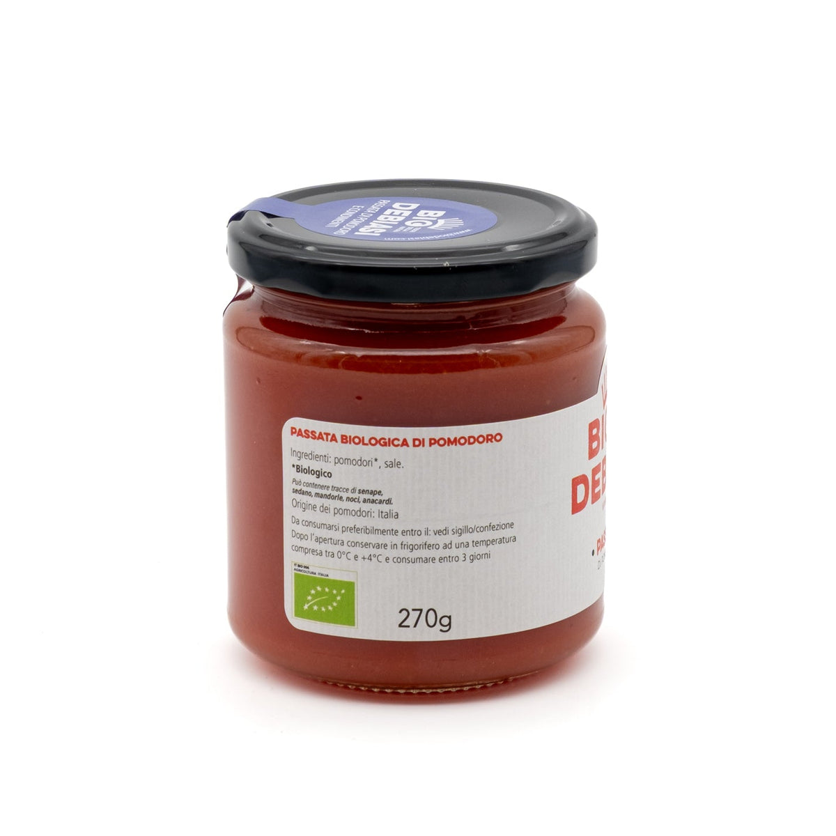 vasetto di passata di pomodoro biologico biodebiasi in vetro ingredienti