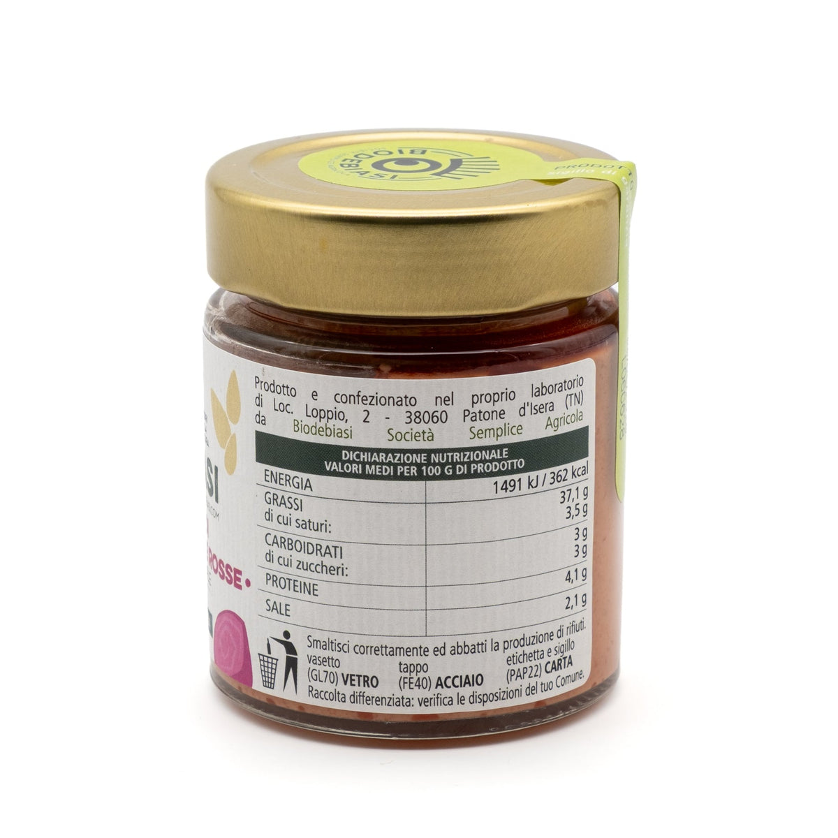 vasetto di pesto di barbabietole rosse con mandorle biologico biodebiasi in vetro valori nutrizionali