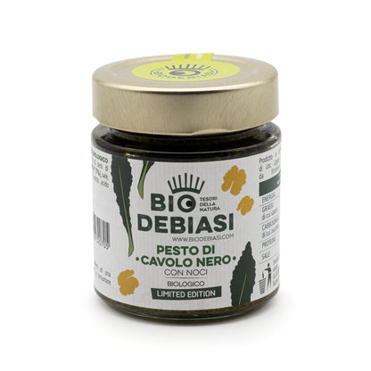 vasetto di pesto di cavolo nero con noci biologico biodebiasi in vetro da 140g