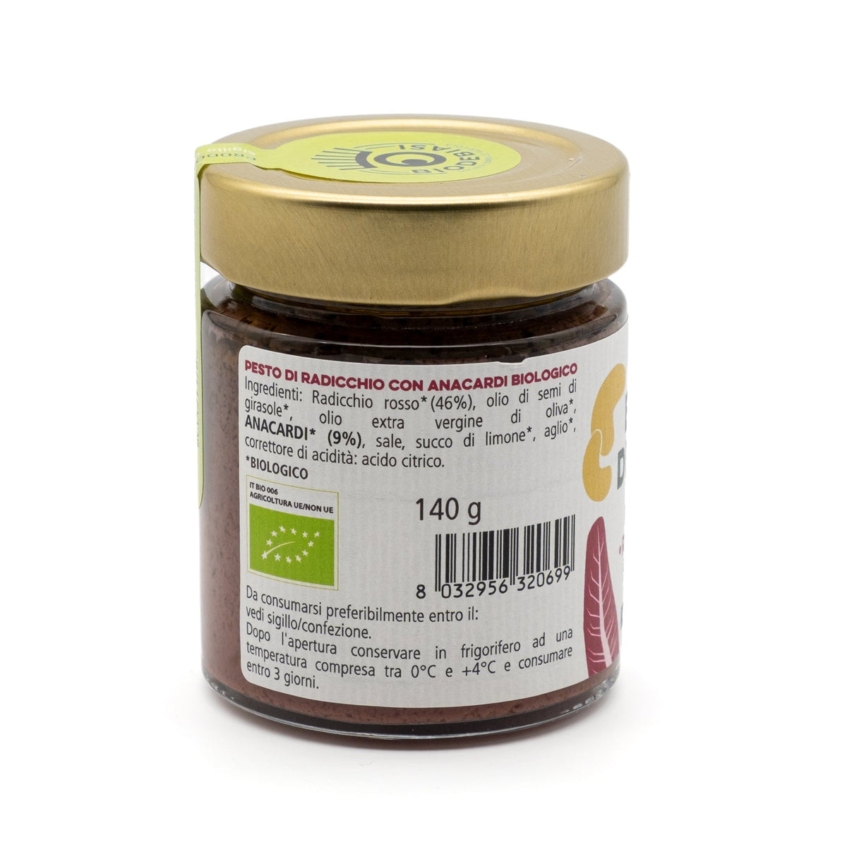 vasetto di pesto di radicchio con anacardi biologico biodebiasi in vetro ingredienti
