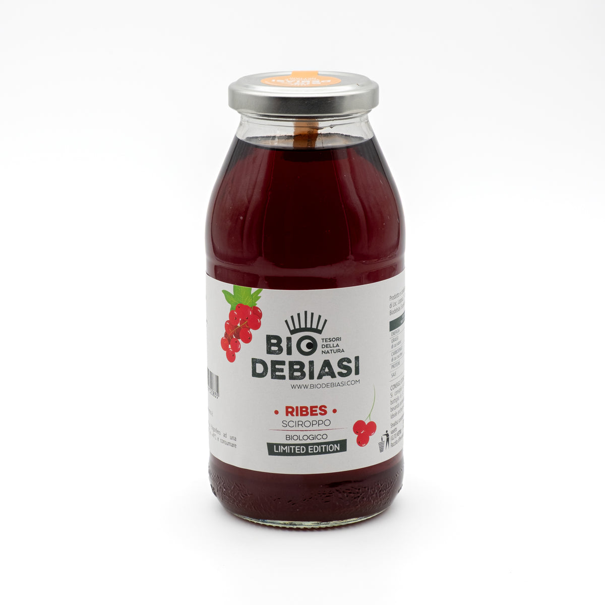 bottiglia di sciroppo di ribes biologico biodebiasi in vetro da 500 ml
