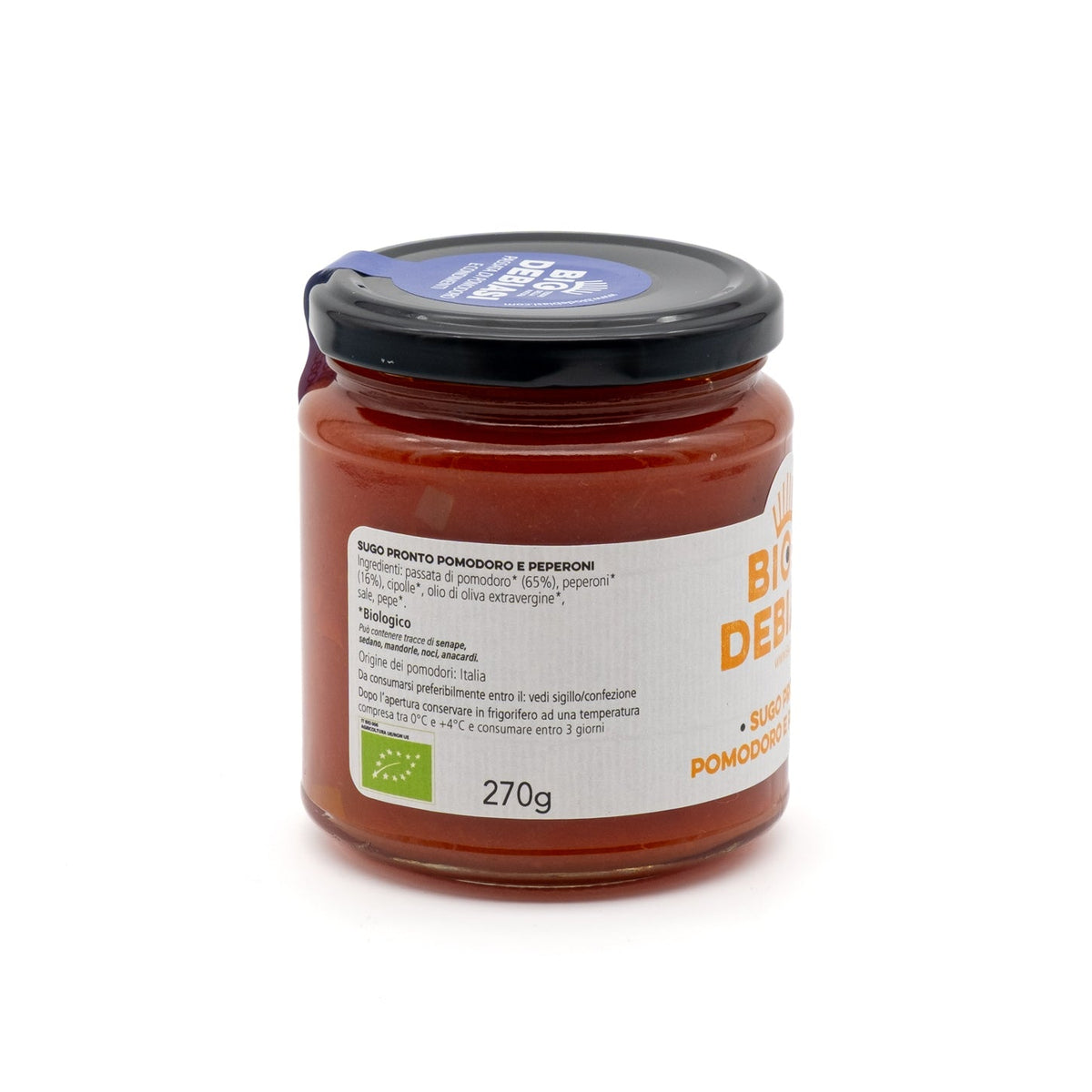 vasetto di sugo pronto pomodoro e peperoni biologico biodebiasi in vetro ingredienti