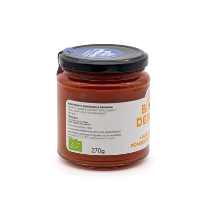 vasetto di sugo pronto pomodoro e peperoni biologico biodebiasi in vetro ingredienti