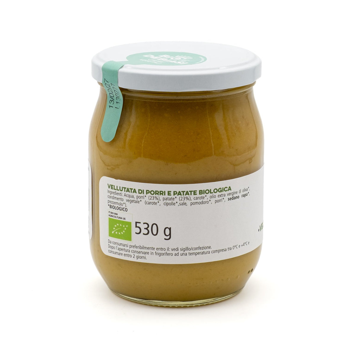 vasetto di vellutata di porri e patate biologico biodebiasi in vetro ingredienti