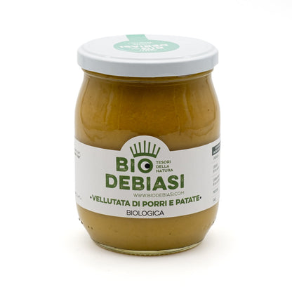 vasetto di vellutata di porri e patate biologico biodebiasi in vetro da 530g