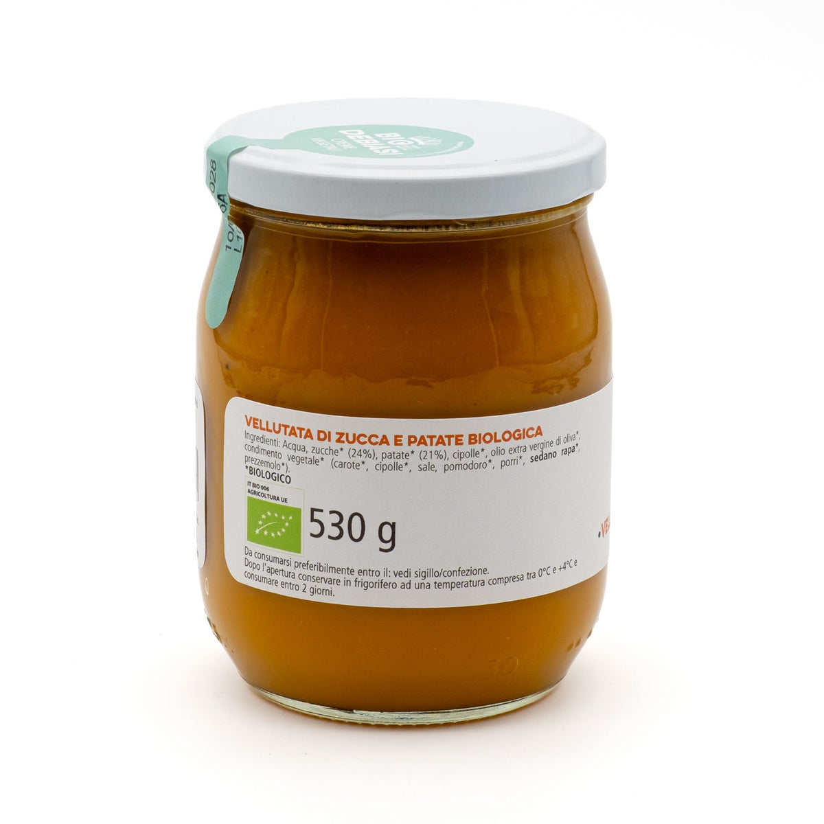vasetto di vellutata di zucca e patate biologico biodebiasi in vetro ingredienti