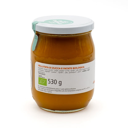 vasetto di vellutata di zucca e patate biologico biodebiasi in vetro ingredienti