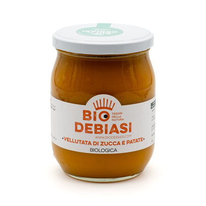 vasetto di vellutata di zucca e patate biologico biodebiasi in vetro da 530g