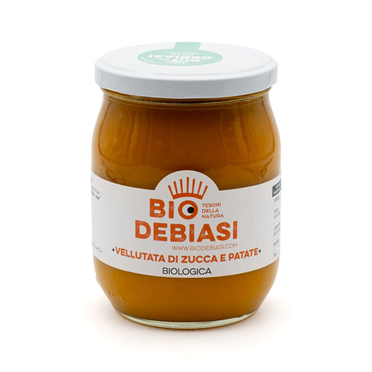 vasetto di vellutata di zucca e patate biologico biodebiasi in vetro da 530g